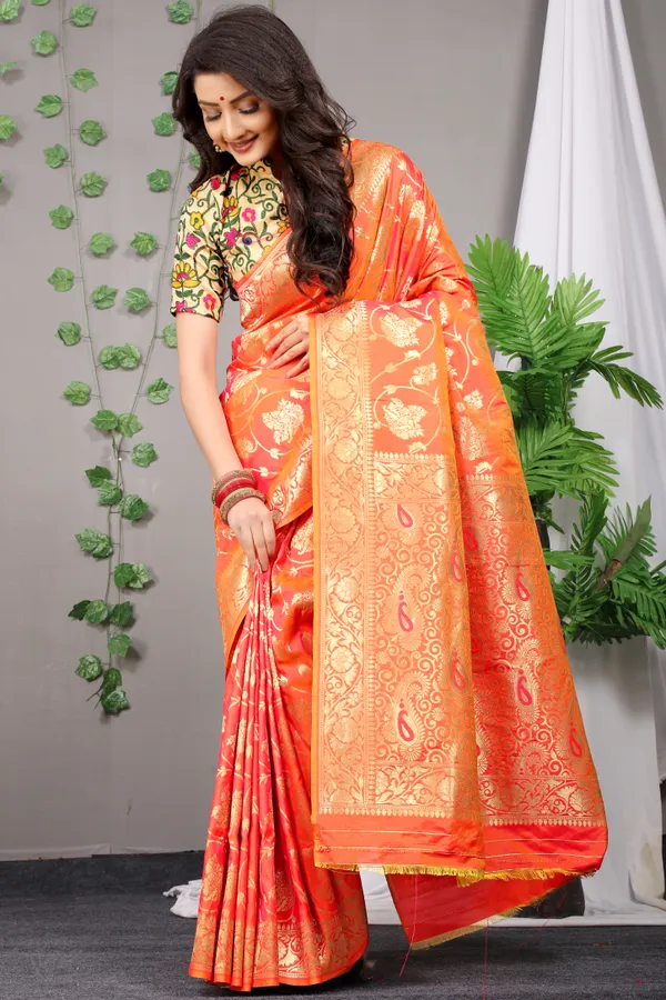 ORANGE_WOVEN_WORK_ORGANZA_SAREE